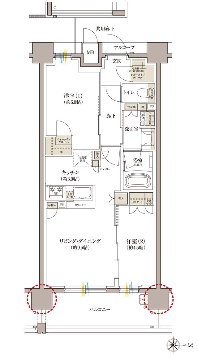 カサーレ鶴見プライムプレイスの間取り図　C：2LDK+WIC+SIC