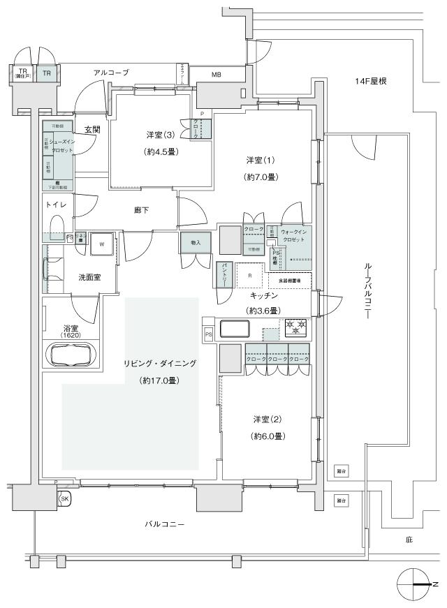 パークホームズ伊丹稲野ガーデンスクエア パークフロントの間取り図　87Adr：3LDK+WIC+SIC