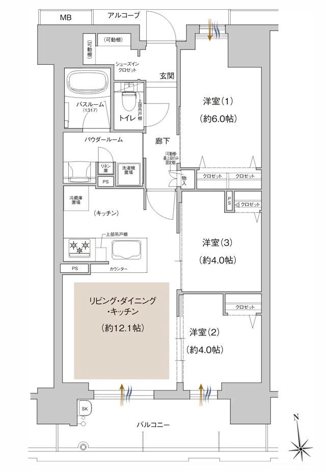 プレサンス グラン 山坂の間取り図　C：3LDK+SIC