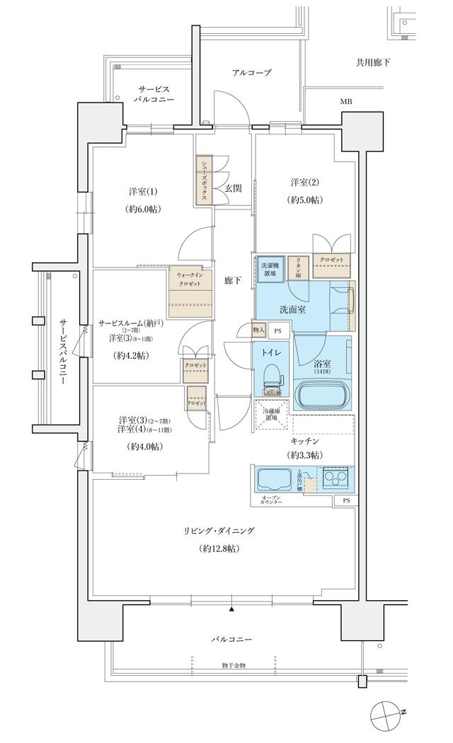 シエリア島本の間取り図　A：4LDK+WIC