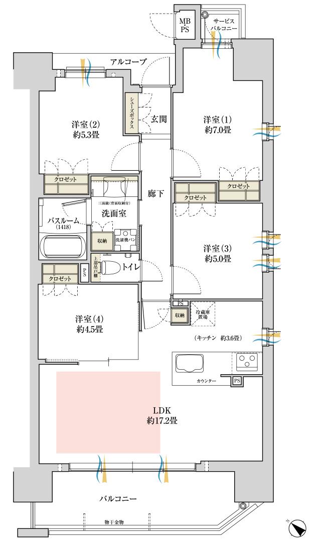ワコーレ加古川駅前の間取り図　E：4LDK