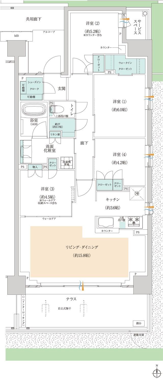 プラウド吹田の間取り図　Ht：4LDK+N+WIC+SIC