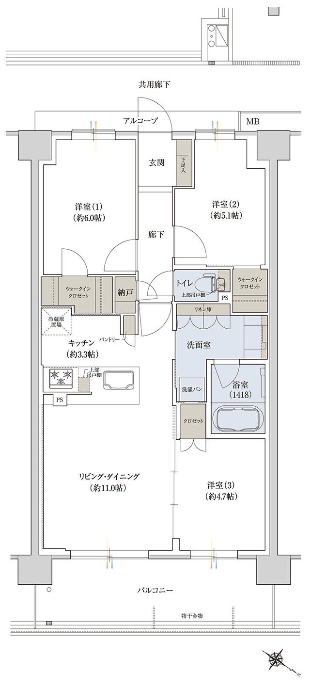 ジェイグラン京都西大路の間取り図　C-F：3LDK+N+2WIC