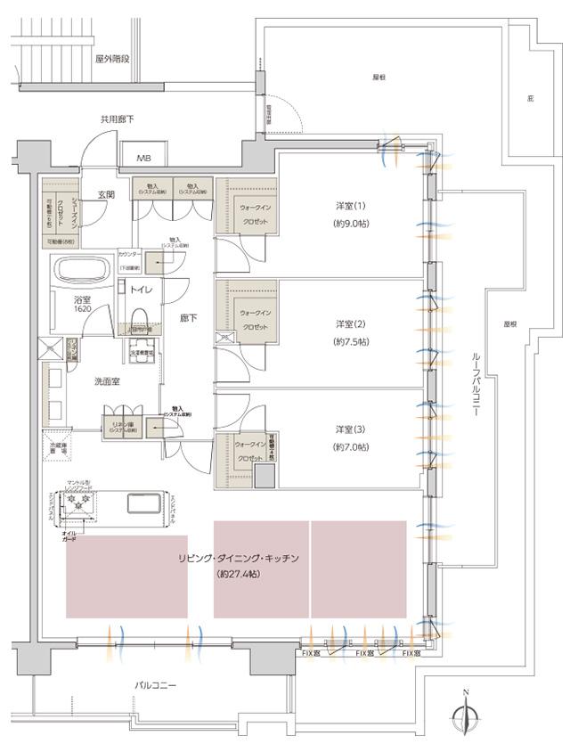 レーベン枚方岡南町 GRAN TERRACEの間取り図　Jr：3LDK+3WIC+SIC
