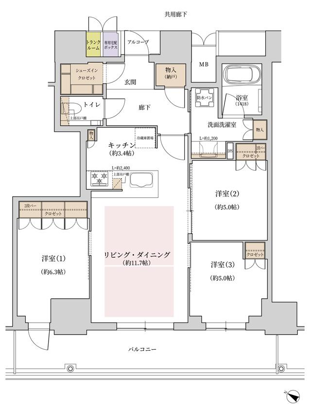 ジオタワー大阪十三の間取り図　EQ：3LDK