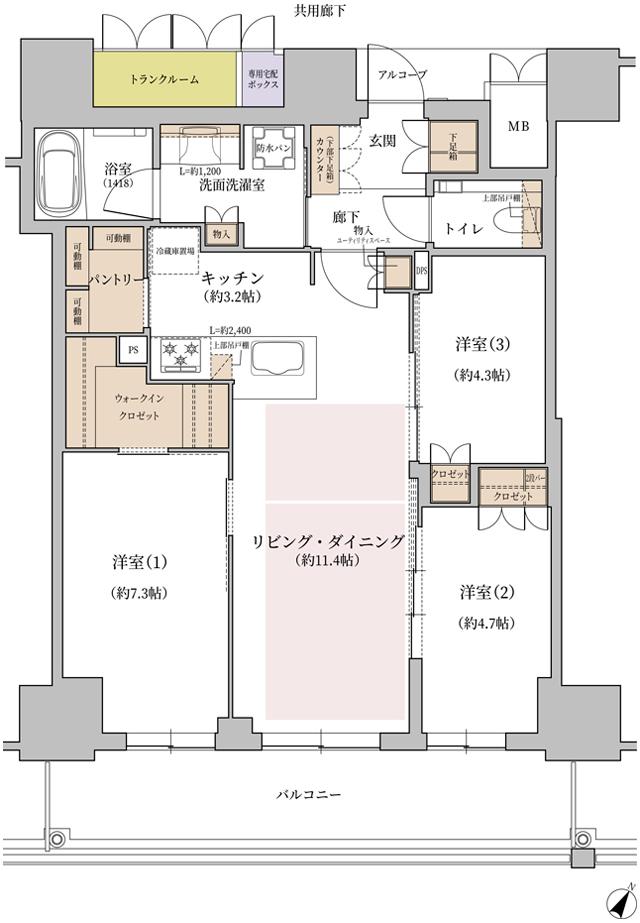 ジオタワー大阪十三の間取り図　EE：3LDK