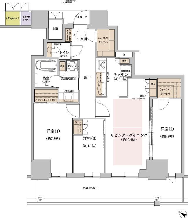 ジオタワー大阪十三の間取り図　UV：3LDK