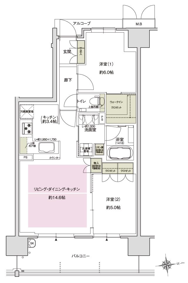 ブランニード大今里の間取り図　B：2LDK