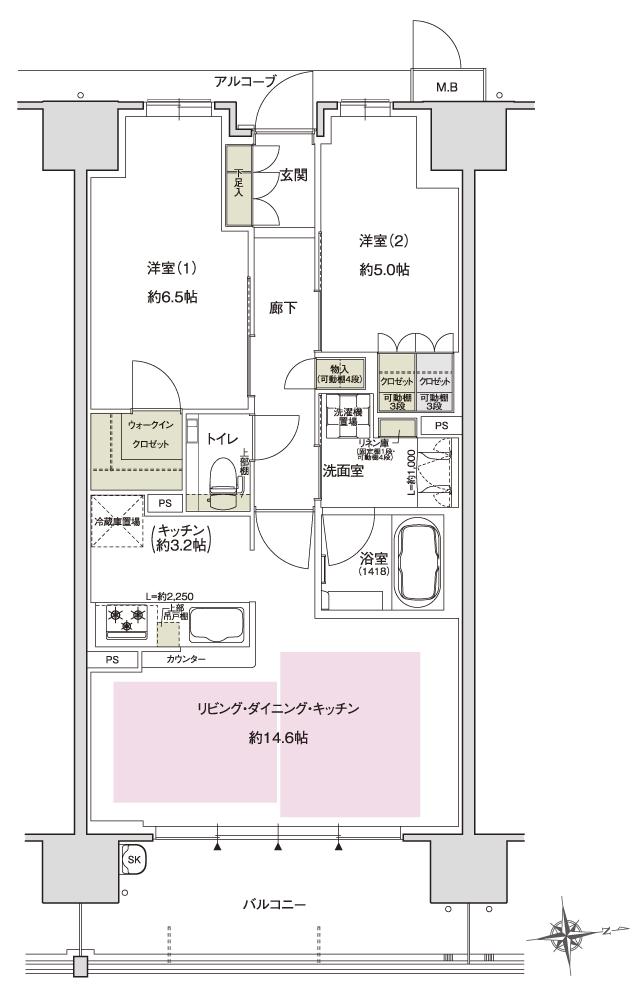 ブランニード大今里の間取り図　E：2LDK