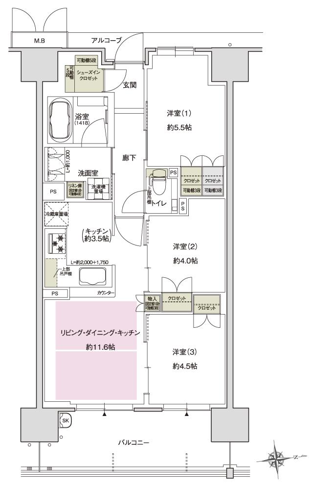 ブランニード大今里の間取り図　F：3LDK