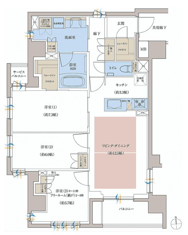 レーベン京都河原町五条 ONE SUITEの間取り図　A(3LDK+WIC+SIC)：3LDK+WIC+SIC