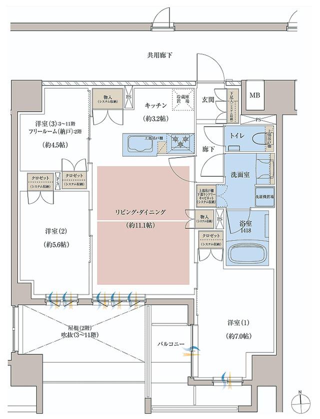 レーベン京都河原町五条 ONE SUITEの間取り図　B(2LDK+F)：2LDK+F