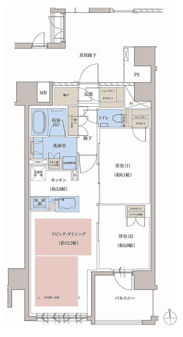 レーベン京都河原町五条 ONE SUITEの間取り図　C：2LDK+N+WIC+SIC