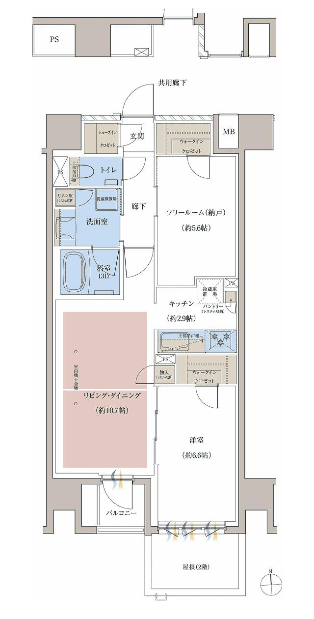 レーベン京都河原町五条 ONE SUITEの間取り図　G2：1LDK+F+2WIC+SIC