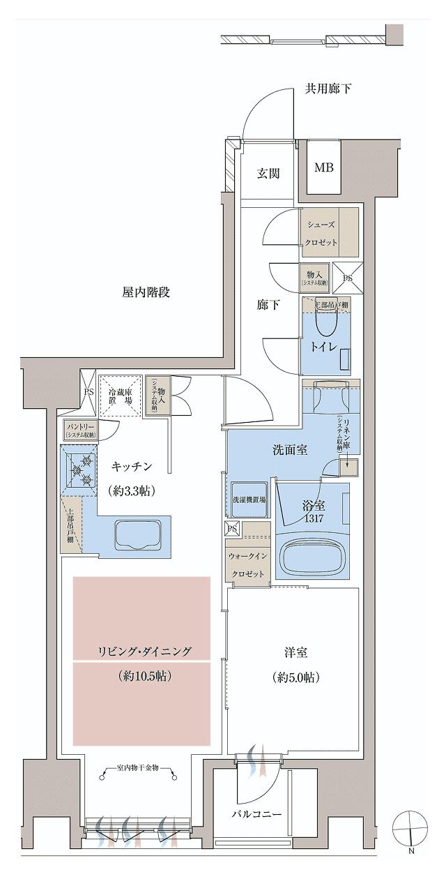 レーベン京都河原町五条 ONE SUITEの間取り図　N：1LDK+WIC+SC