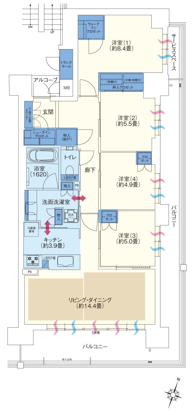 ジオ彩都いろどりの丘の間取り図　2-H1：4LDK