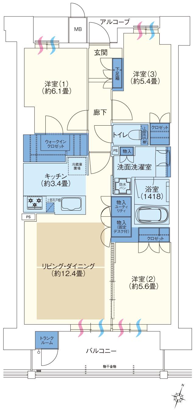 ジオ彩都いろどりの丘の間取り図　2-D2：3LDK