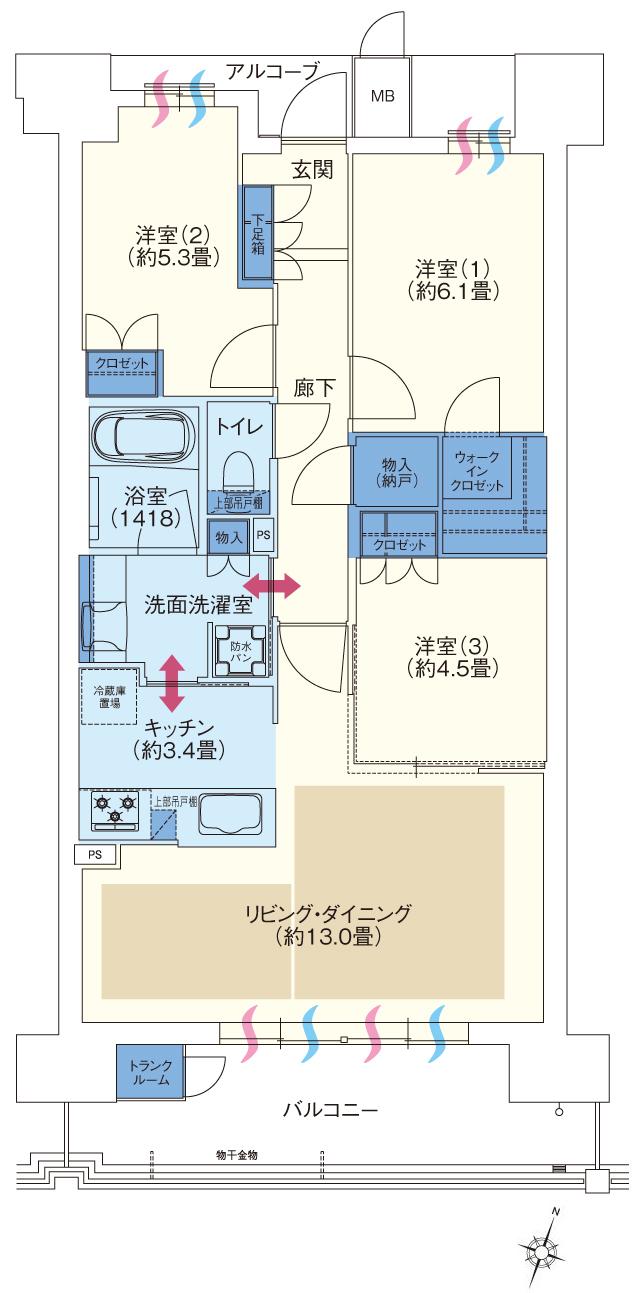 ジオ彩都いろどりの丘の間取り図　M：3LDK