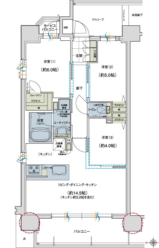 ユニハイム京都西院高辻通の間取り図　I：3LDK+WIC