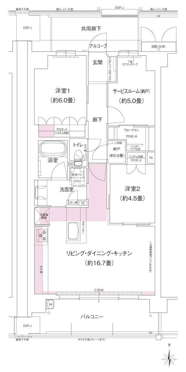 ガーデンシティ新金岡の間取り図　SU：2LDK+S(納戸)+納戸+WIC