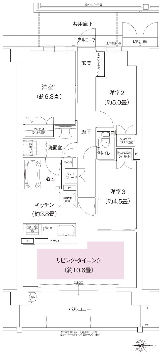 ガーデンシティ新金岡の間取り図　EC：3LDK