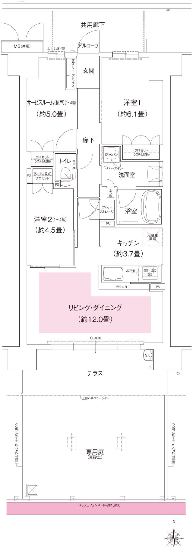 ガーデンシティ新金岡の間取り図　SFg：2LDK+S(納戸)