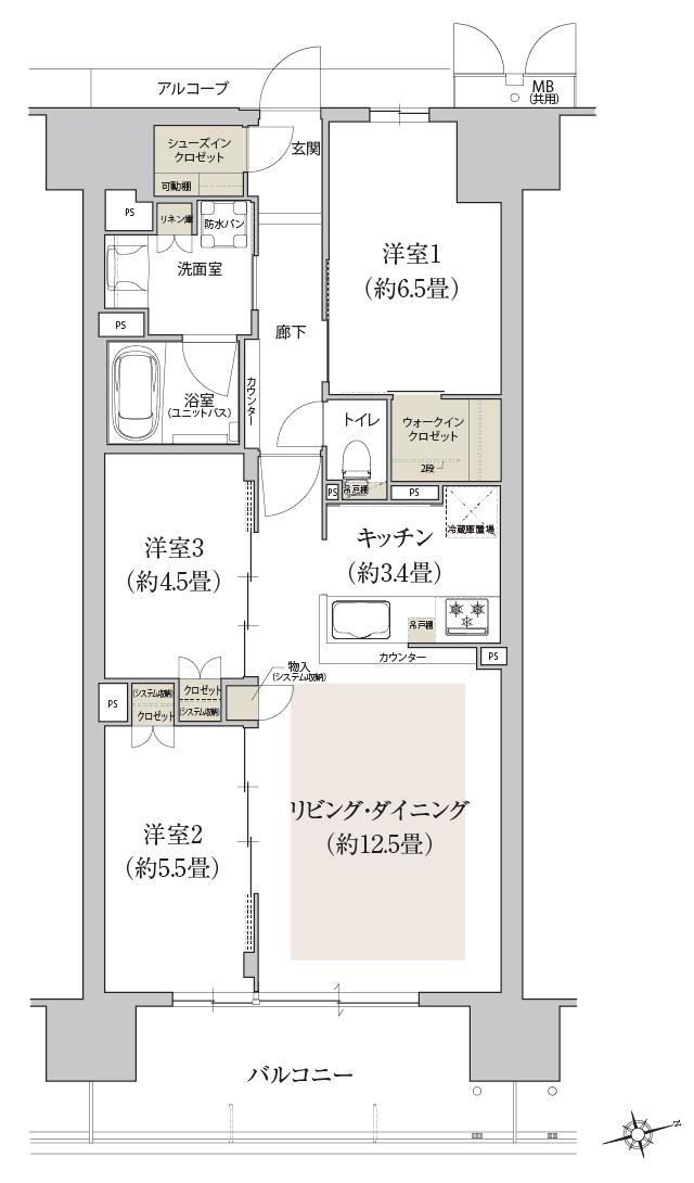 ローレルコート姫路大手前通りの間取り図　L：3LDK
