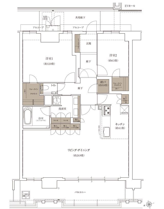 ローレルコート姫路大手前通りの間取り図　PBメニュー2：2LDK+N(納戸)