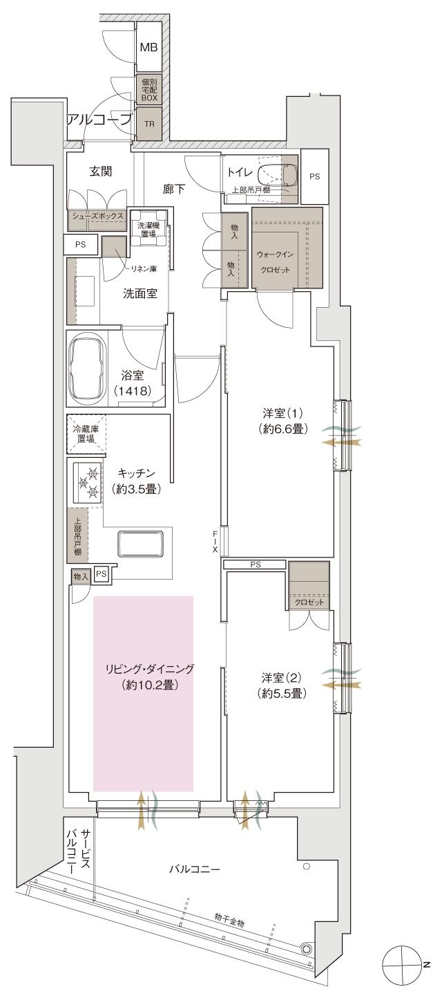 ブランズ京都河原町通の間取り図　N：2LDK+WIC