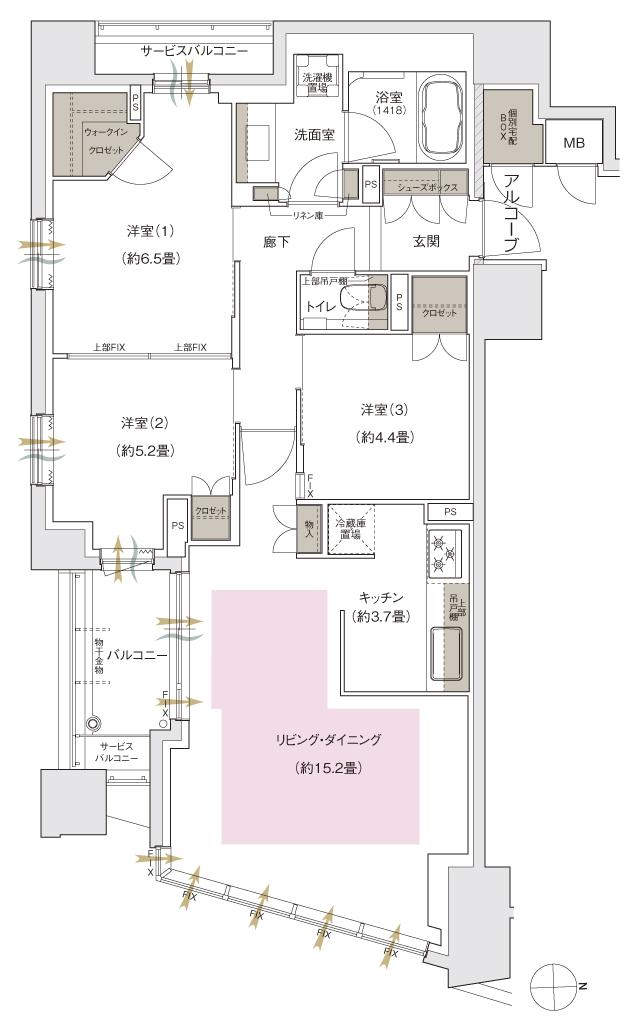 ブランズ京都河原町通の間取り図　G：3LDK+WIC