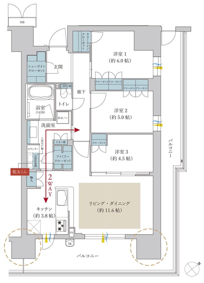 サンリヤン堺の間取り図　I：3LDK+WIC+FC+SIC