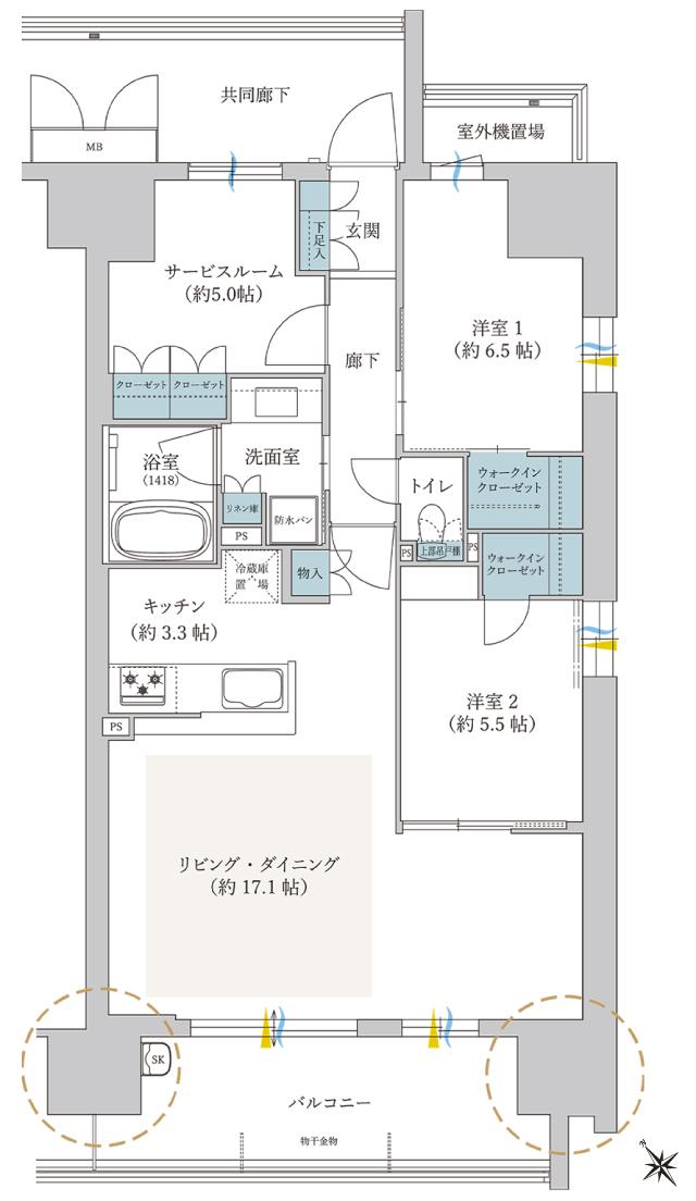 サンリヤン堺の間取り図　Fメニュー1：2LDK+S+WIC