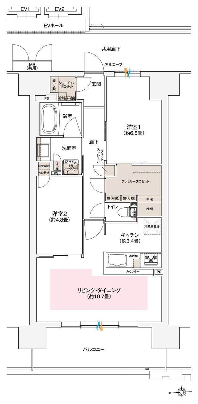 ローレルスクエア長原ザ・ランドマークスの間取り図　AD：2LDK