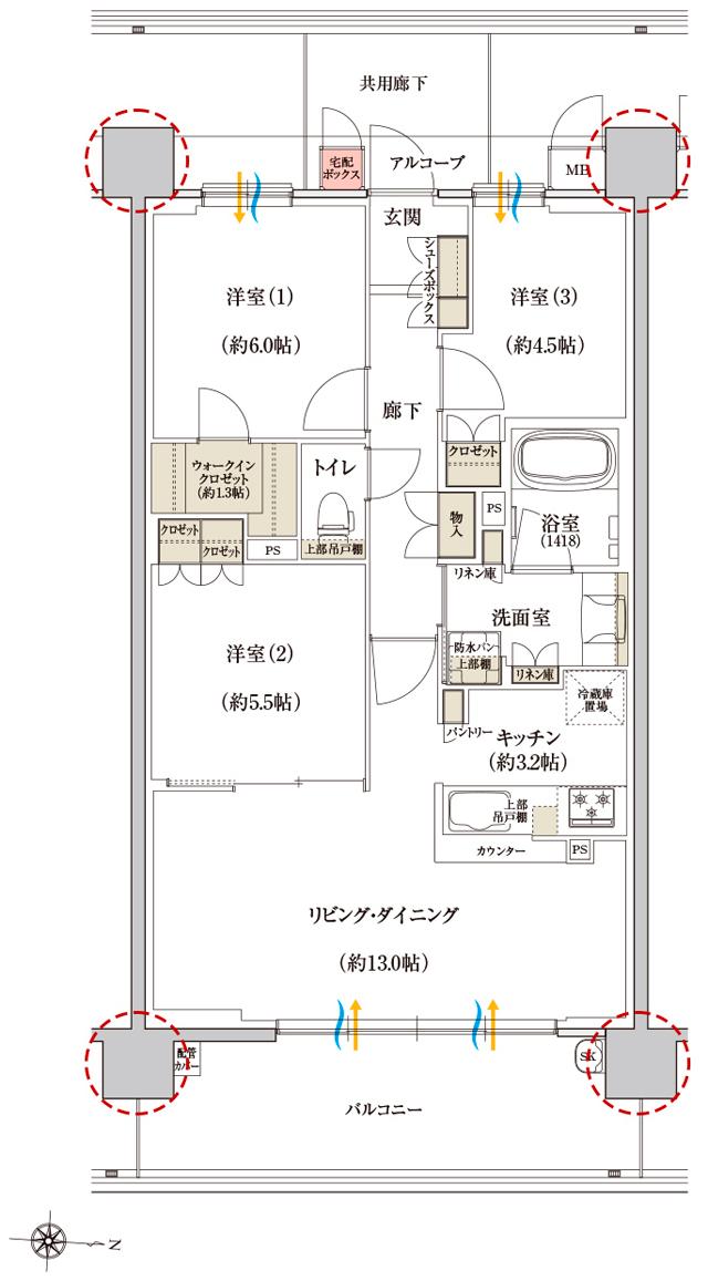 グランカサーレ京都西京極の間取り図　D：3LDK+WIC