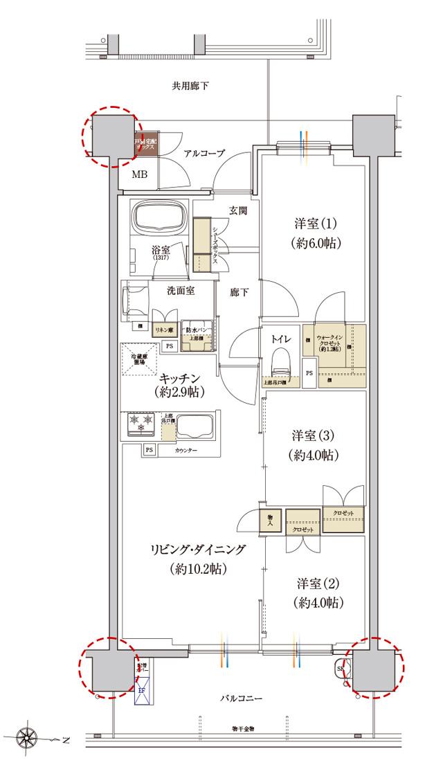 グランカサーレ京都西京極の間取り図　B：3LDK+WIC