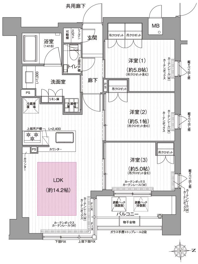 イーグルコート京都二条の間取り図　C：3LDK