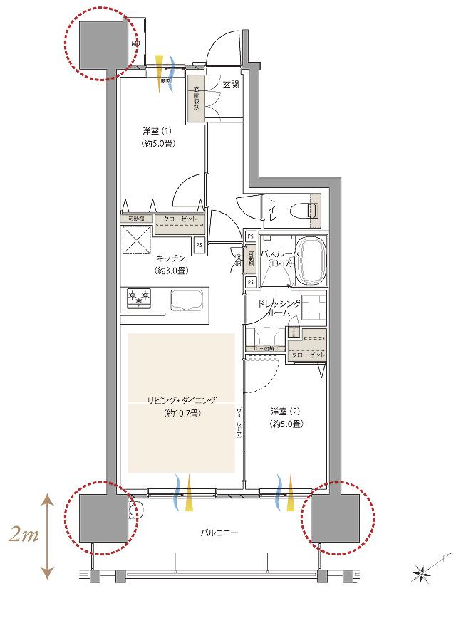 サーパス草津の間取り図　E：2LDK