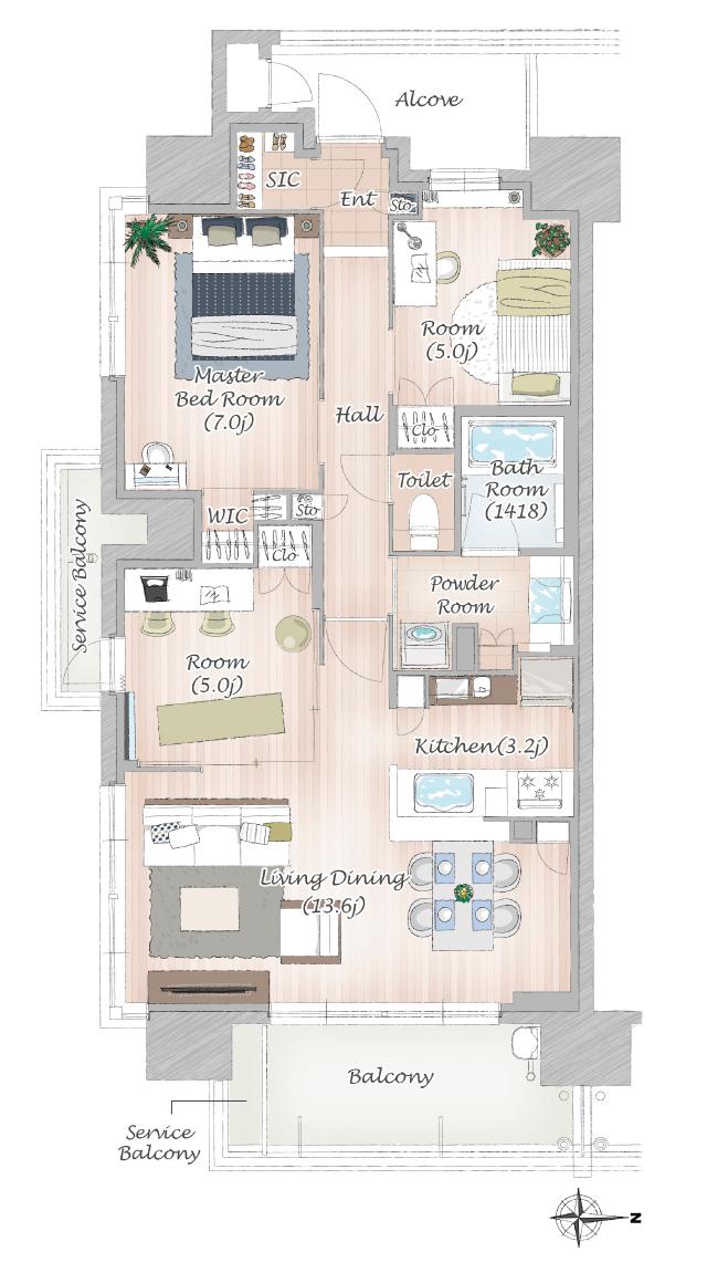 カサーレ上新庄ブライトマークスの間取り図　A：3LDK+WIC+SIC