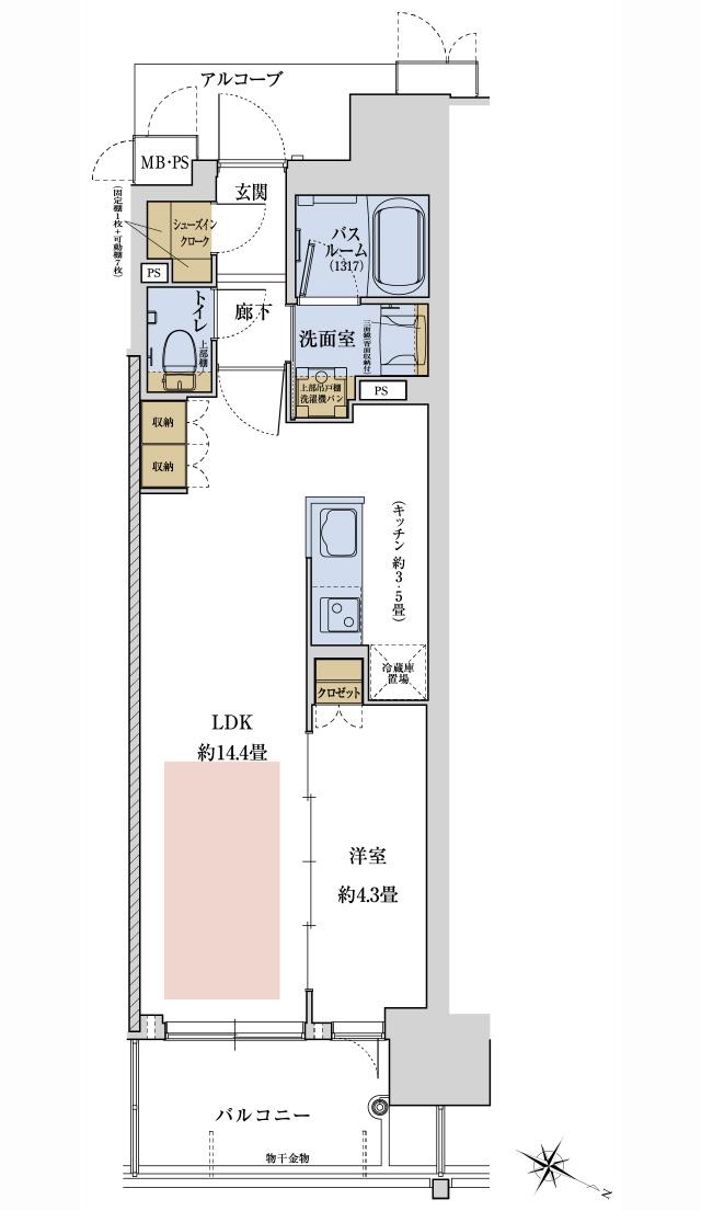 ワコーレ神戸P.I.TOWER RESIDENCEの間取り図　I：1LDK