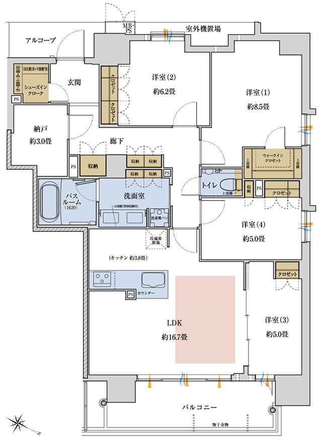 ワコーレ神戸P.I.TOWER RESIDENCEの間取り図　M：4LDK+N