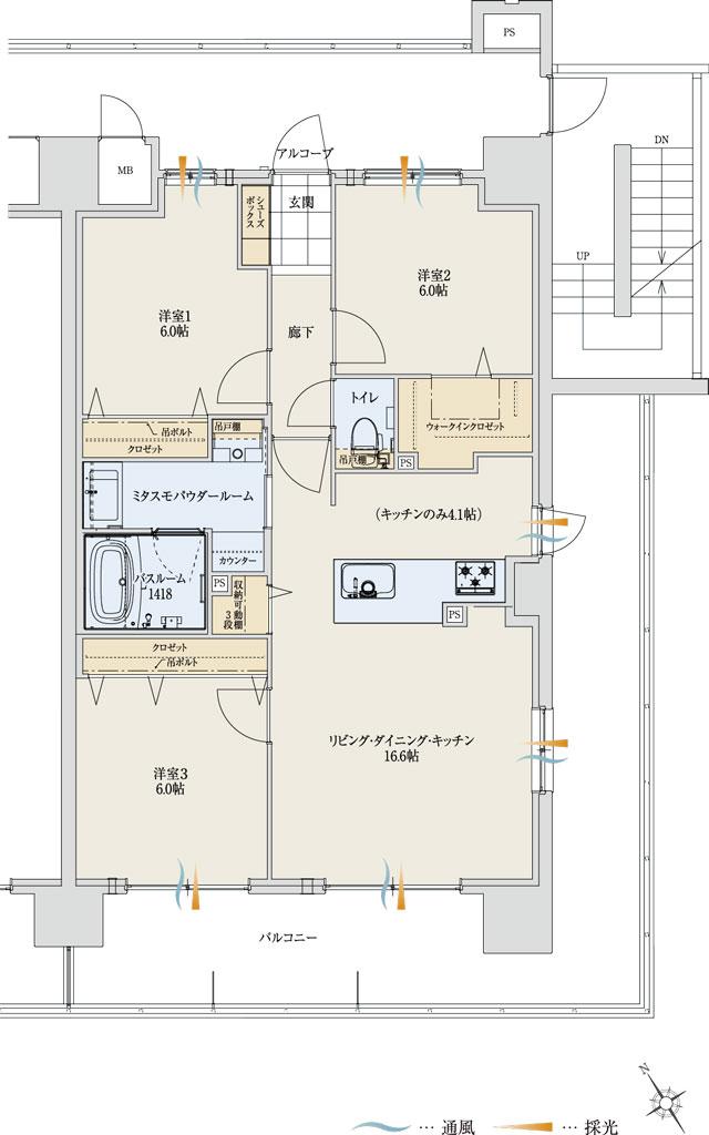 アルファステイツ能登川駅の間取り図　I：3LDK+ミタスモパウダールーム+ウォークインクロゼット