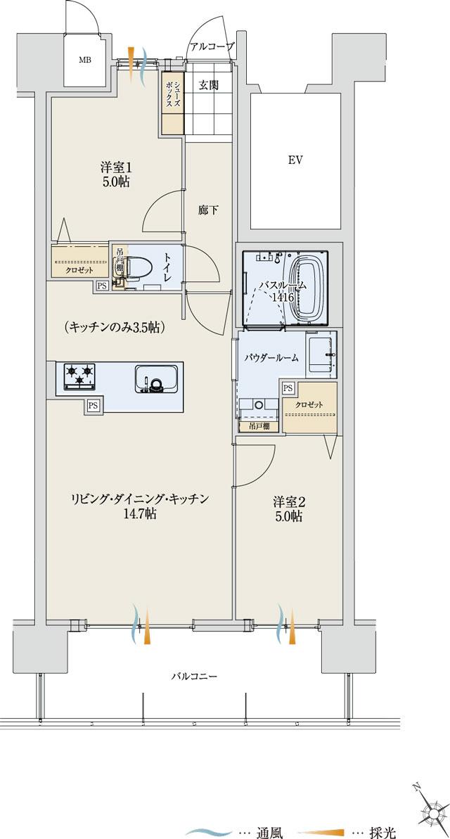 アルファステイツ能登川駅の間取り図　B：2LDK