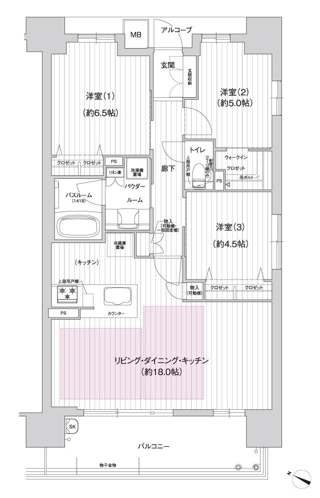 ハルモシティの間取り図　Eメニュー3：3LDK+WIC