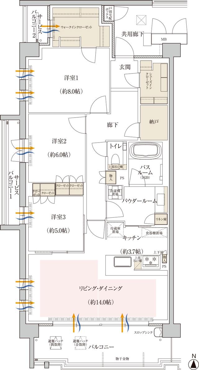 プレミスト京都 松ケ崎の間取り図　CA：3LDK+N+WIC+SIC
