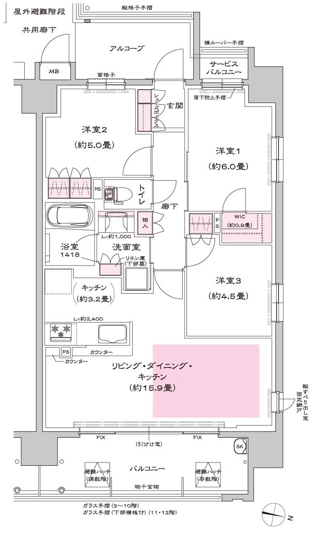 ヴェリテ鳳の間取り図　I：3LDK+WIC