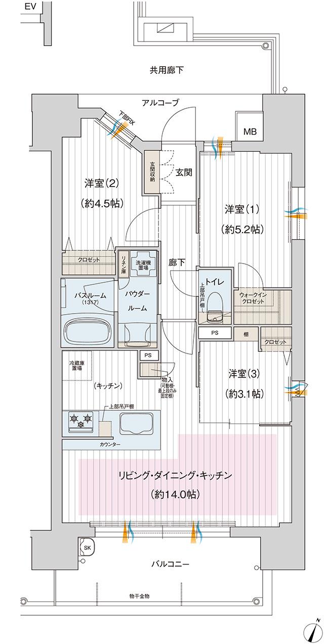 プレサンス ロジェ 淡路ダイナプレイスの間取り図　C：3LDK+WIC