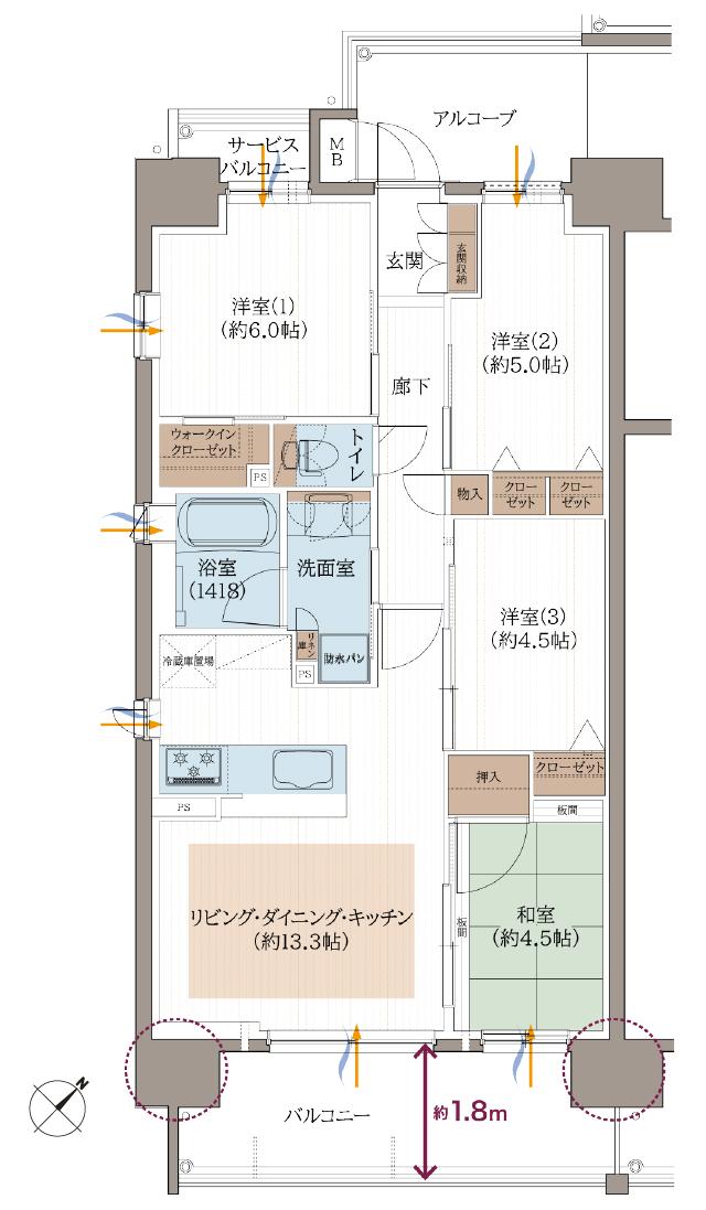 リベール東加古川駅前通りの間取り図　A：4LDK+WIC