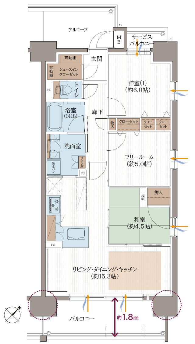 リベール東加古川駅前通りの間取り図　C：2LDK+F+SIC