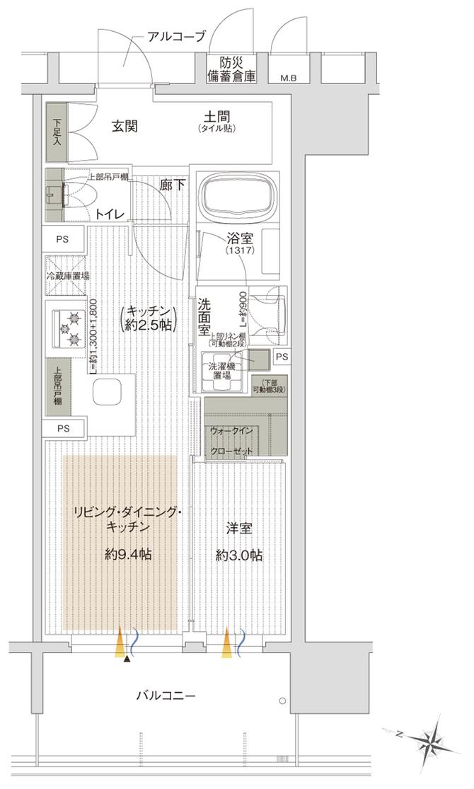 ブランニード塚本駅前の間取り図　C：1LDK