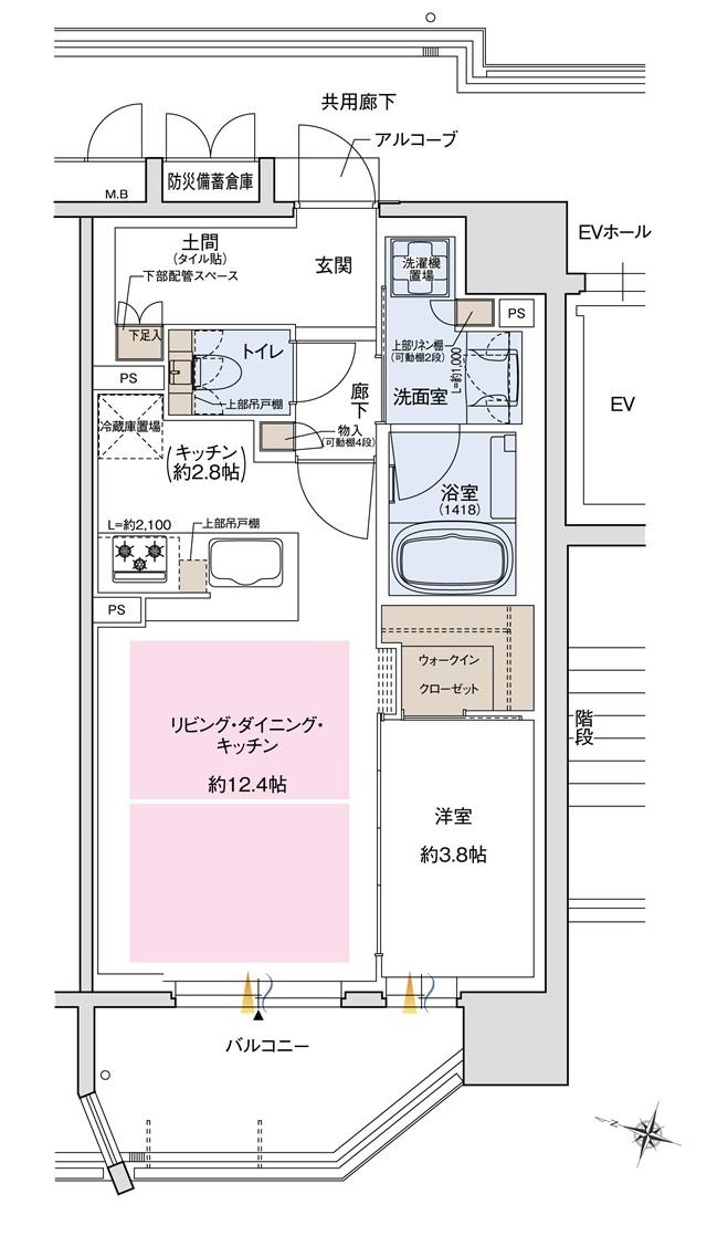 ブランニード塚本駅前の間取り図　A：1LDK